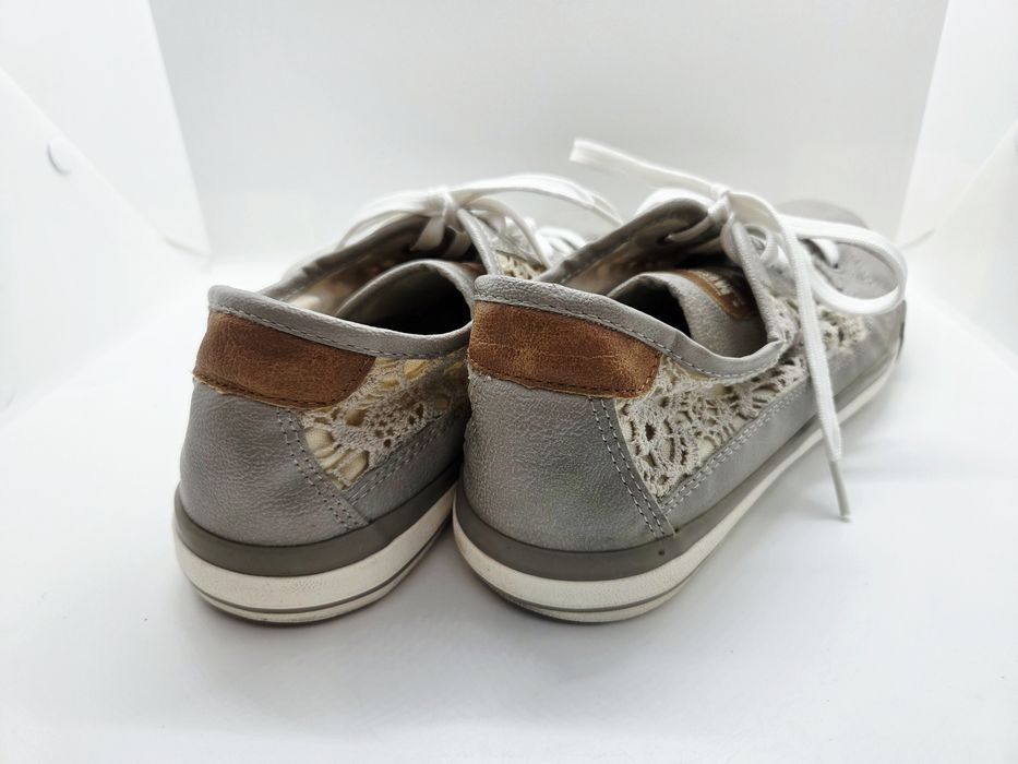 Szare półbuty Mustang 41 trampki koronka białe sznurówki sneakersy