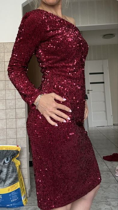 Elegancka suknia bordo cekiny rozmiar 36 Dorothy  Perkins
