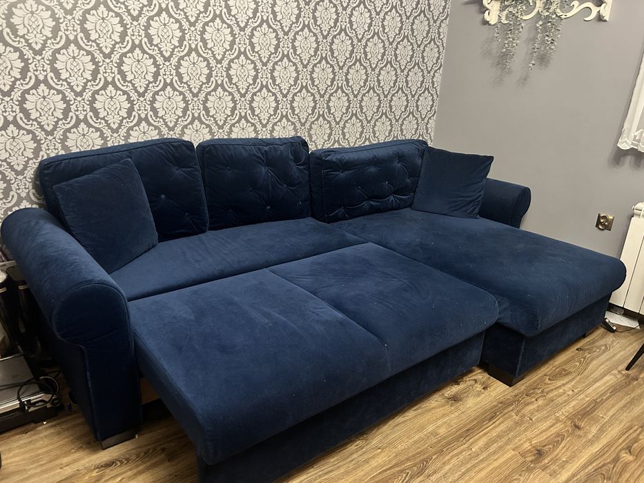 Narożnik welurowy granatowy black  red white