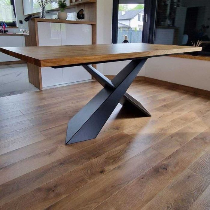 Nowoczesny Stół dębowy noga krzyżowa pająk loft