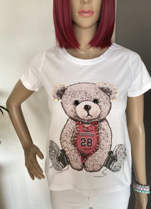 T-shirt biały z misiem – 100% bawełna – nowa bez metki – rozmiar S