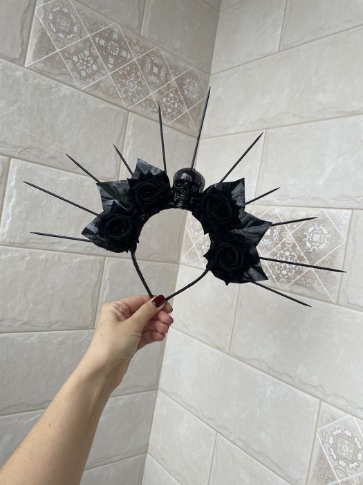 Вінок обруч корона муерте хеловін helloween квітами чорними відьма