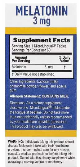 Melatonina - 3mg - 60 comprimidos sublingual  - selado