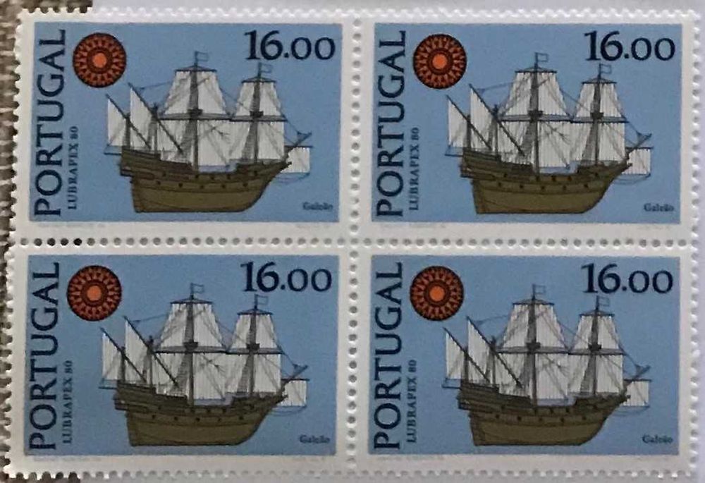 Quadra de selos novos de 16$00 - Barcos - Lubrapex 80 - 1980