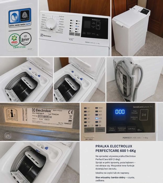 Electrolux PerfectCare 600 6 kg –bęben niekręci, wszystko inne dziala, na części lub do naprawy