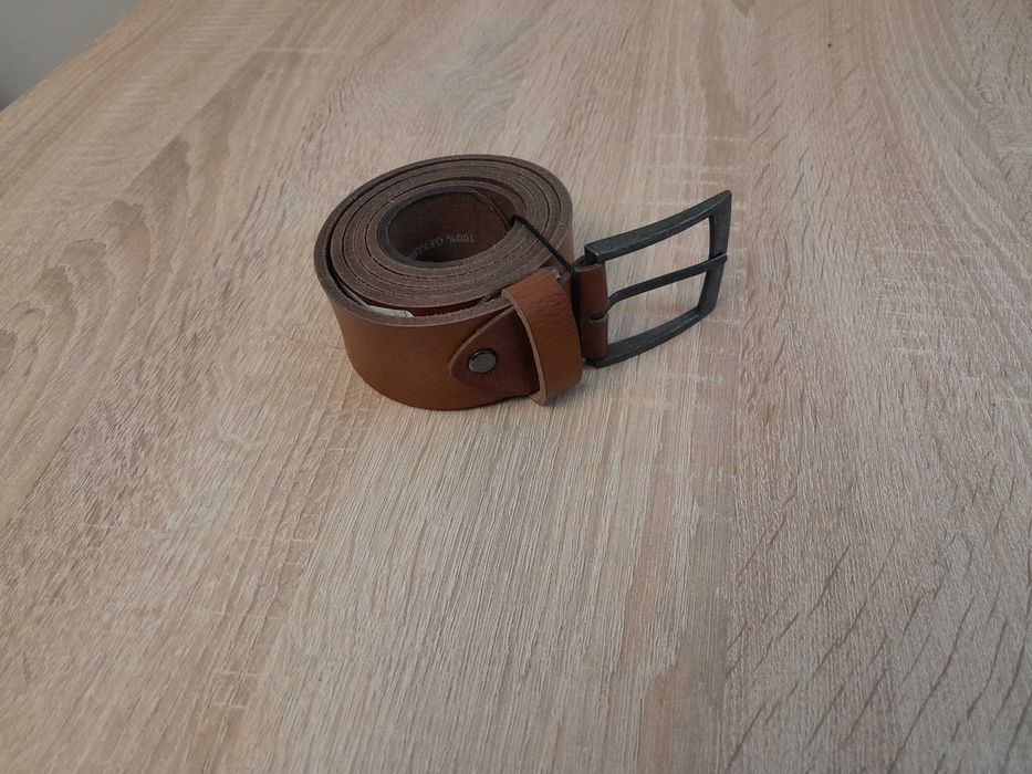 Nowy solidny męski pasek/Naturalna skóra/jasno brązowy/105 cm/regul.