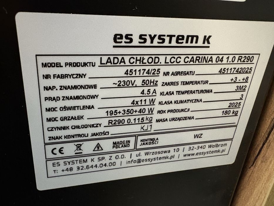 Lada cukiernicza chłodnicza Carina Es System