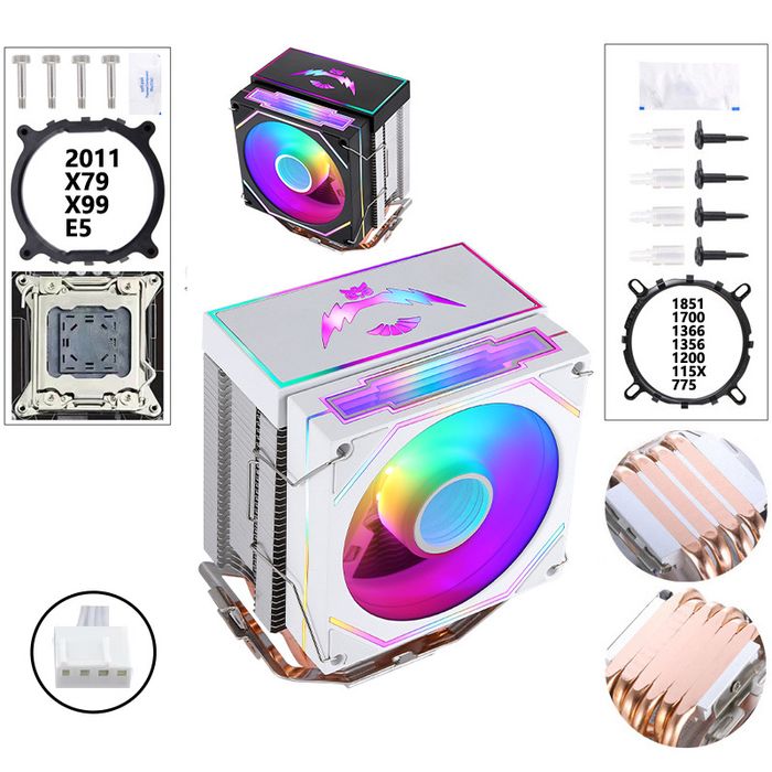 Кулер Башня охолодження процесора QuizAim 4pin PWM RGB 4/6 теплотрубок