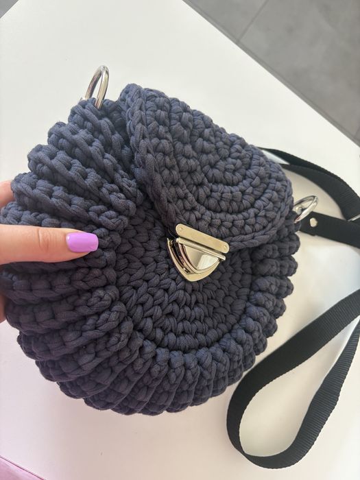 Handmade granatowa torba torebka oreo na pasku