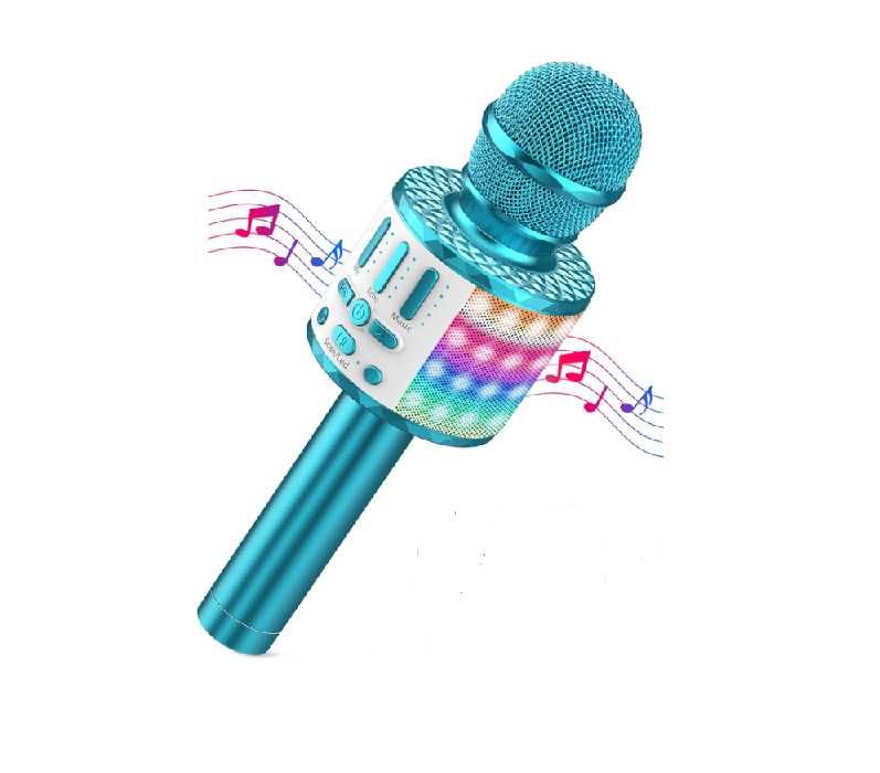 Microfone Karaoke Bluetooth Sem Fio Luzes LED  Gravação Natal