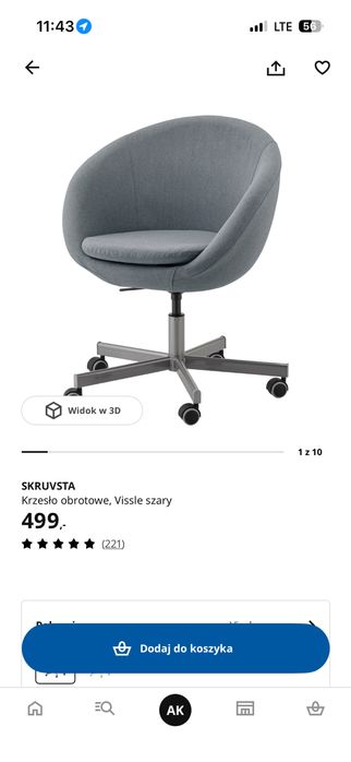 Krzeslo obrotowe Vissle szary - IKEA
