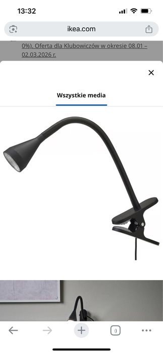 Lampka ikea NÄVLINGE z klamrą czarna