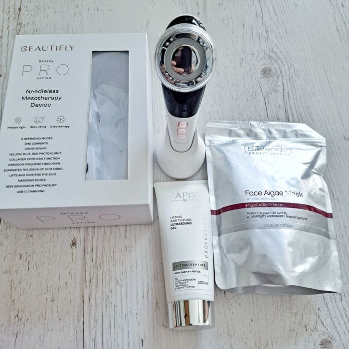 Beautifly Glossy PRO Urządzenie do Mezoterapii Bezigłowej + Żel APIS + Maska Bielenda zestaw