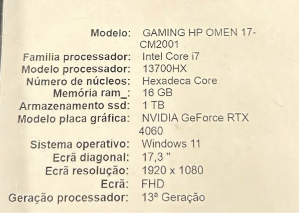 Gaming HP Omen 17 (Intel Core i7 - NVIDIA GeForce RTX 4060)