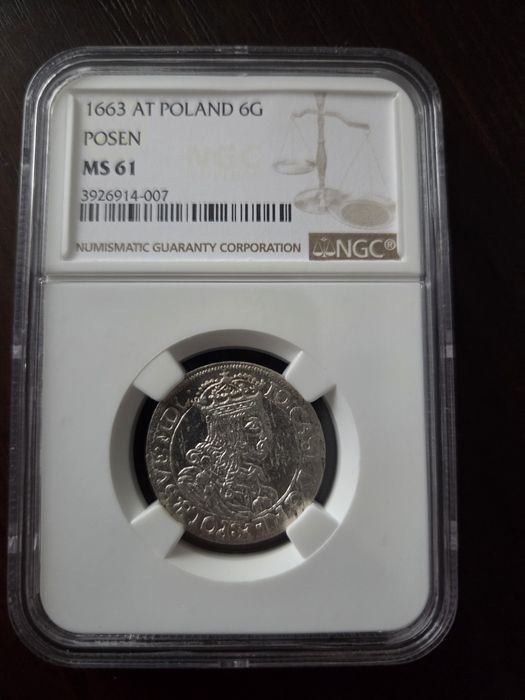 Jan Kazimierz, 6 groszy (Szóstak) 1663, Poznań – NGC MS 61 –  Rzadka!!