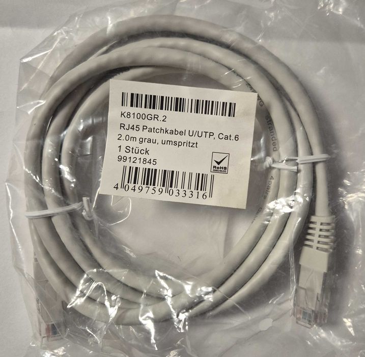 Cabo Ethernet cat.6 2 metros EFB-Elektronik cinzento NOVO