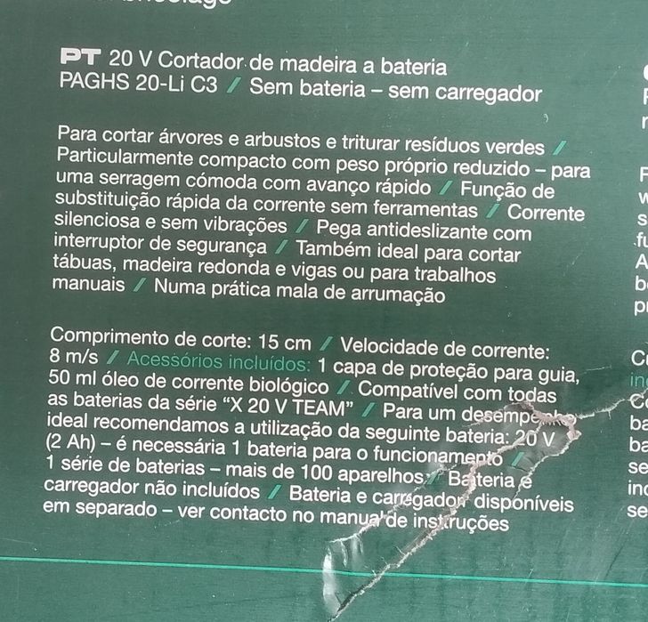 Cortador de madeira / Miini serra a bateria 20V Parkside