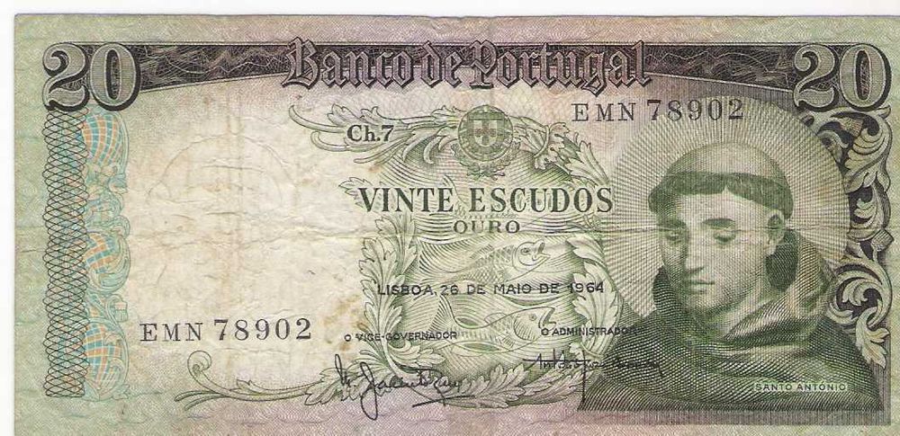Nota 20 escudos 1964 - Santo António