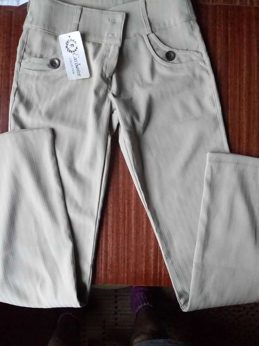 Женские кремовые брюки в полоску, 38 / M / 46