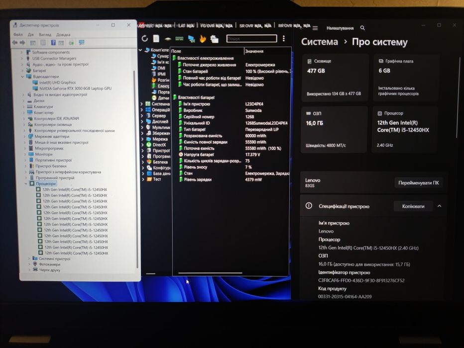 Ігровий Lenovo LOQ / rtx 3050 (6gb) / i5 12450HX