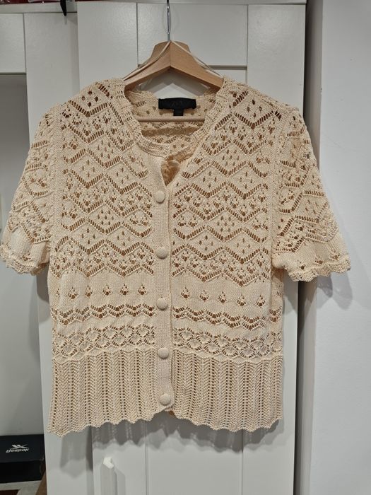 Ozdobna ażurowa narzutka żakiet sweterek Zara