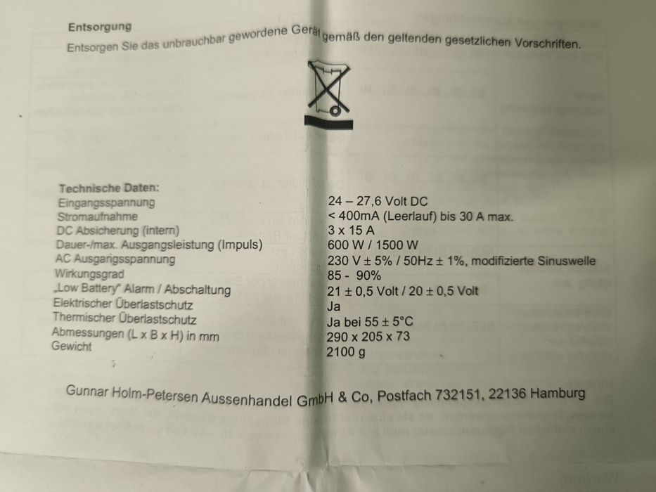 Инвертор 24v на 220v 600/1500watt