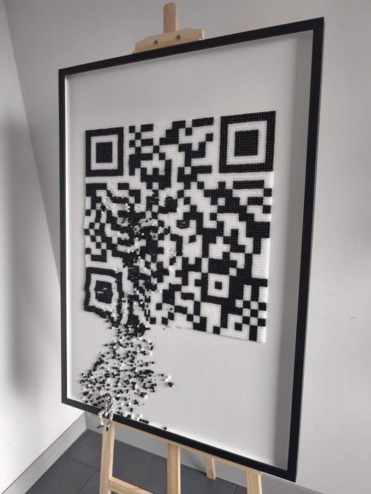 QR Code 3D Obraz, Black and White Art, Minimalistyczny, Surrealistyczny