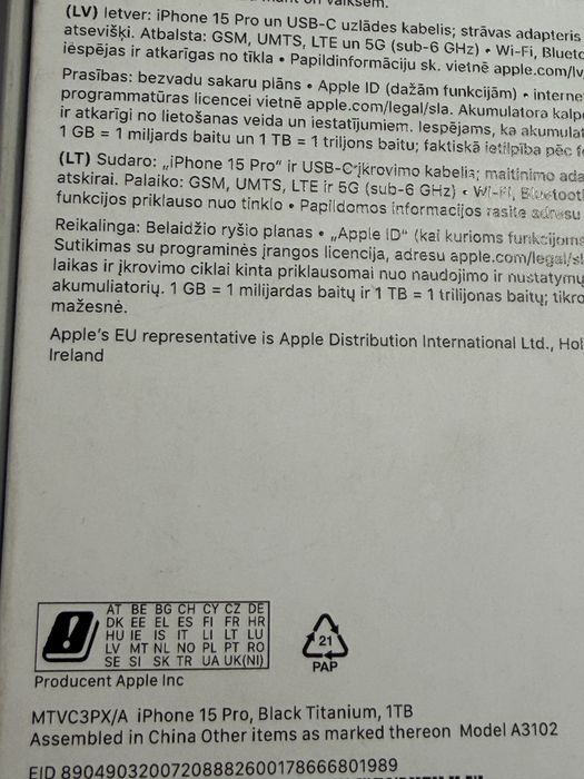 Iphone 15 pro 1T  black titanium