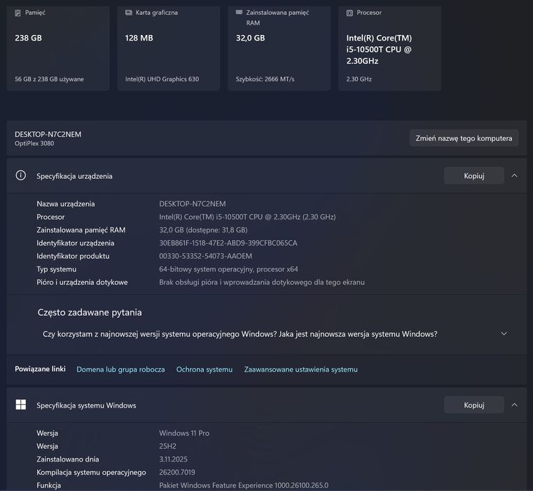 Dell OptiPlex 3080 MFF - I5 10500T, 32 GB RAM, WiFi, Bluetooth