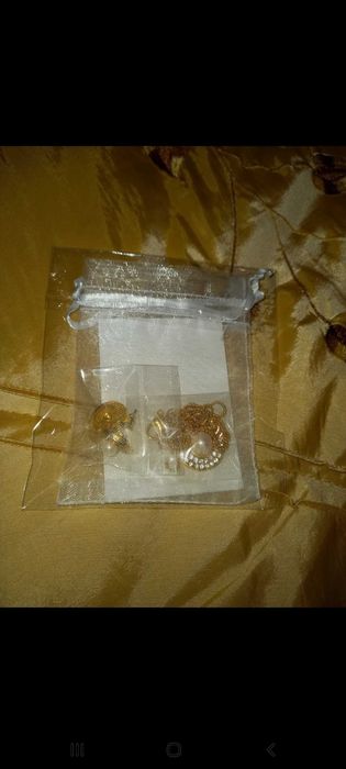 Colar e brincos dourados, com imitação de pérolas - Pearl Set