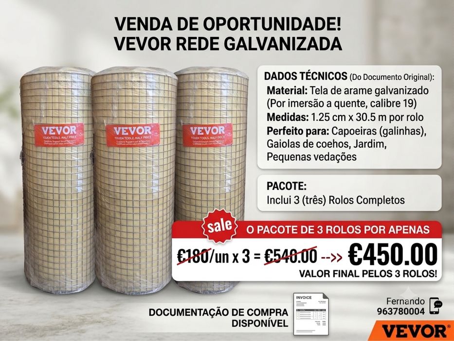 Tela de Arame Galvanizada VEVOR (Nova)
