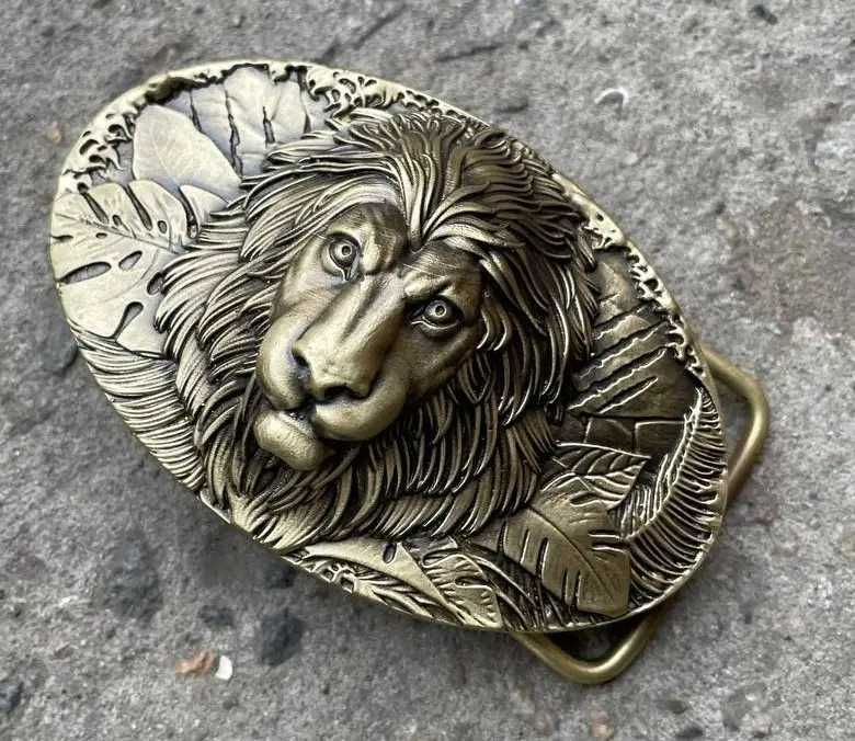 Ремінь тиснення з пряжкою Лев латунь bb54 Ремень с пряжкой на подарок