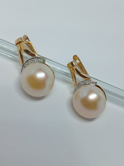 Золотые серьги 585 проба,жемчуг и бриллианты