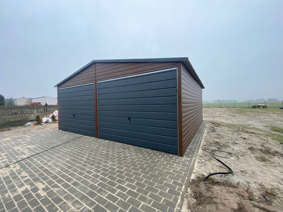 Garaż blaszany 6x5.8, drewnopodobny, orzech, antracyt. PRODUCENT.