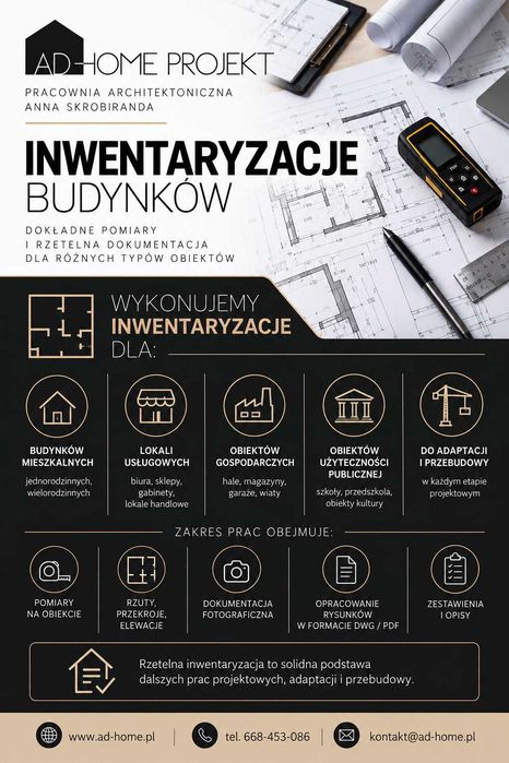 INWENTARYZACJE BUDYNKÓW | pomiary |  rysunki dwg i pdf
