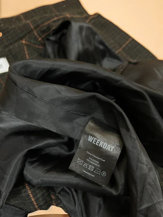 Weekday Carver Checked Coat roz. L męski płaszcz w kratkę