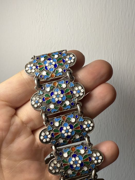 Антикварный браслет серебро з емалями