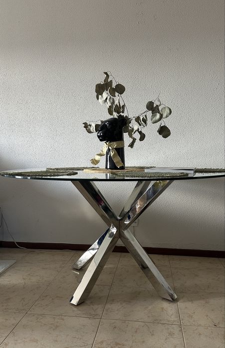 Mesa da jantar vidro&niquel