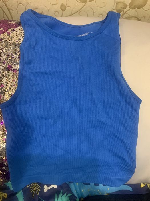 Синий топ безшовный фитнес S-M 150 гр