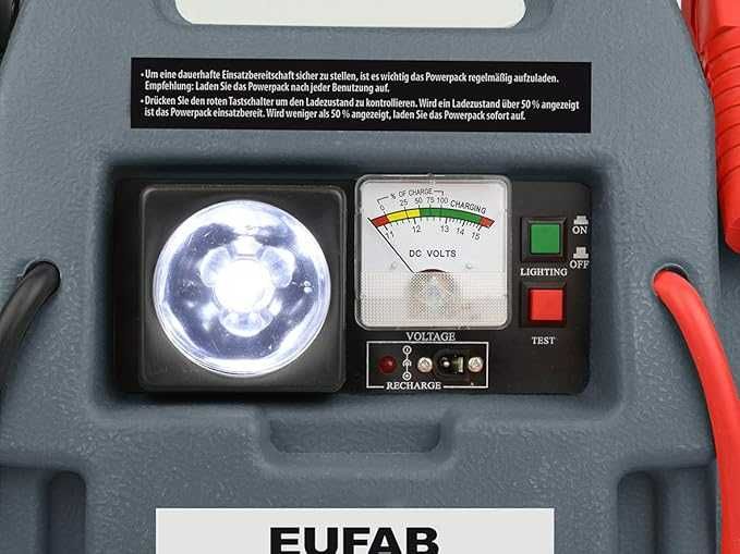 Urządzenie rozruchowe z kompresorem EUFAB 166437Ah  lampą LED 12V 300A