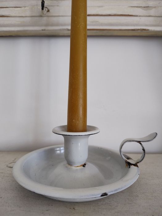 Stary kaganek/świecznik emaliowany vintage +GRATIS