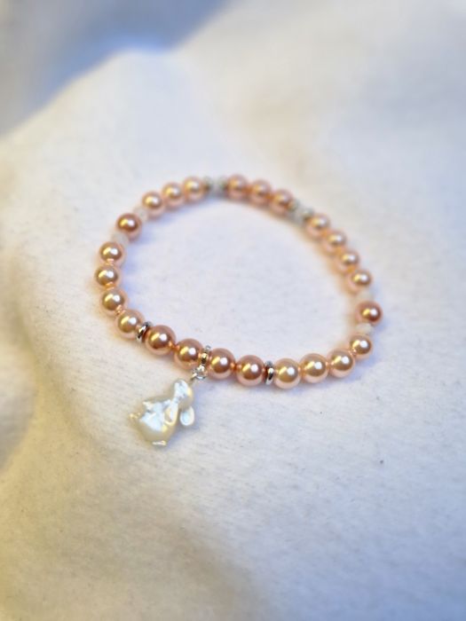 Kamień księżycowy perły Swarovskiego bransoletka na gumce