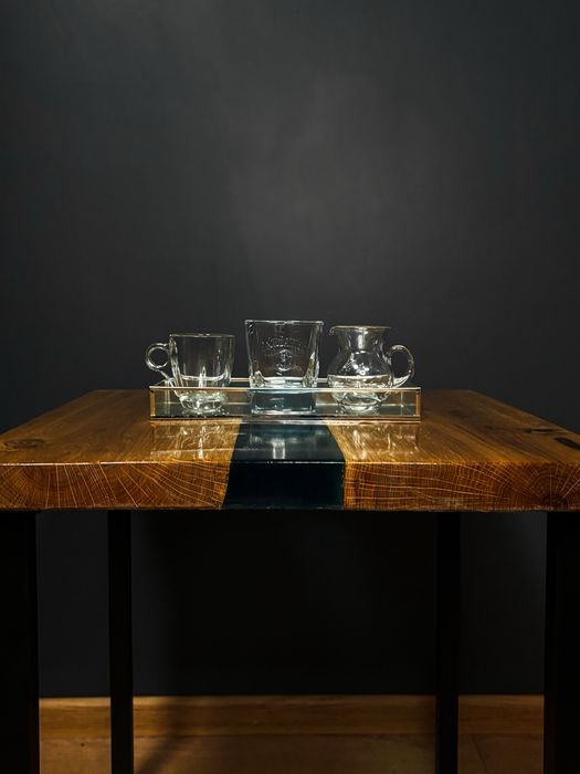 Stolik kawowy z żywicą epoksydową • Dębowy • Handmade