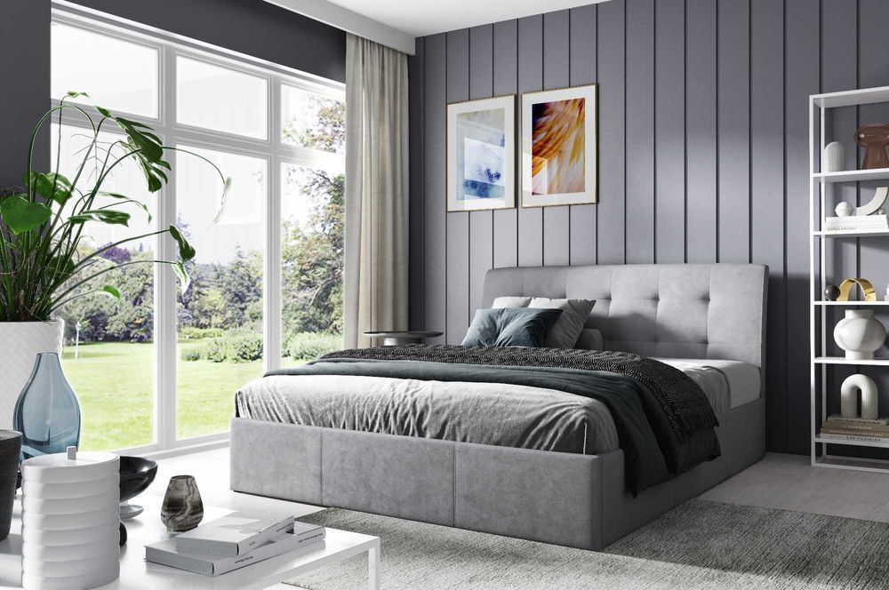 Łóżko tapicerowane ALOA + stelaż, pojemnik 90/120/140/160/180x200