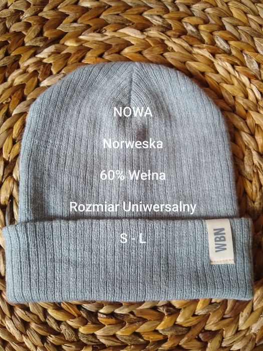 NOWA  Norweska wełniana czapka zimowa, 60% Wełna, Uniseks, Roz. S-L