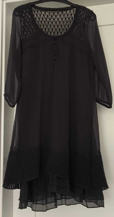 Sukienka BOHO 40 _ hafty koronki _ bawełna grafit