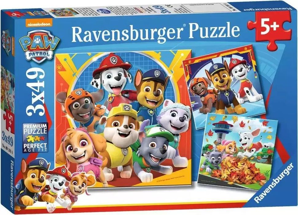 Puzzle 3x49 elementów. Psi Patrol. Ravensburger. Nowy Produkt