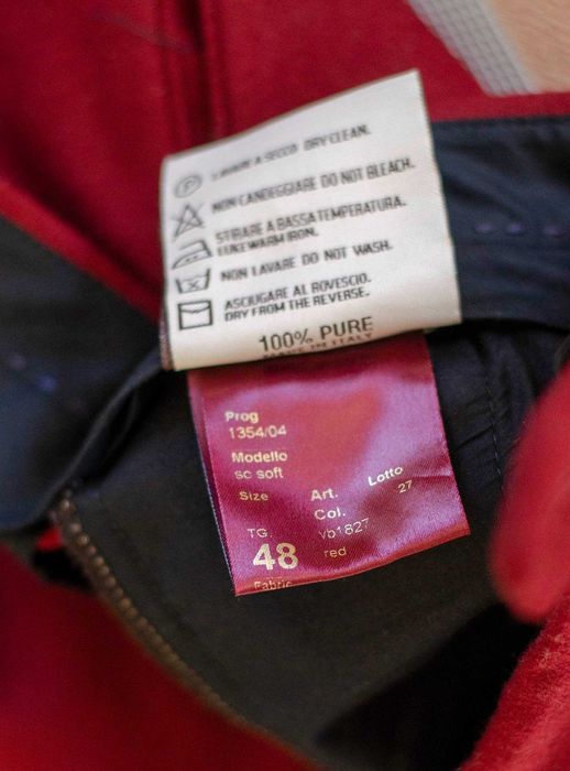 Włoskie spodnie flanelowe Berwich r48, 100% wełna, czerwone, Vitale