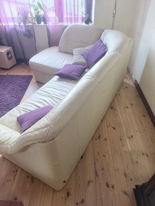 Beżowy skórzany narożnik Etap Sofa