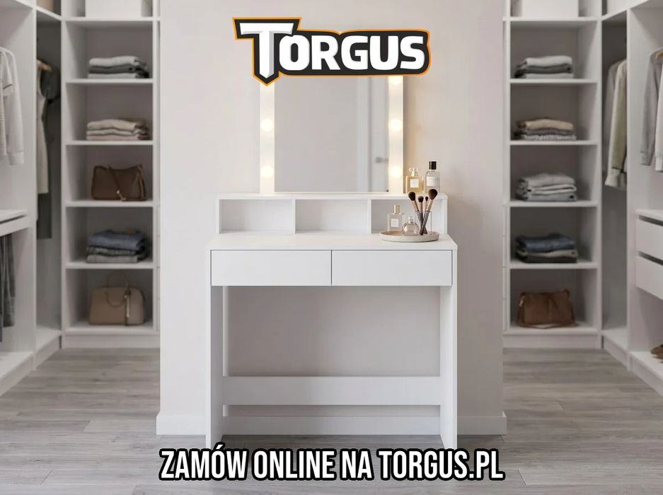 NOWA Toaletka Kosmetyczna z Lustrem LED 3 Barwy Światła i Regulacją Jasności Biała 2 Szuflady do Sypialni Garderoby Makijażowa Biurko Kosmetyczne FV